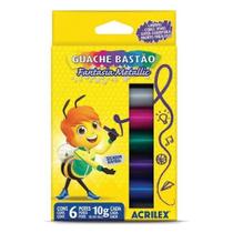 Tinta Guache Em Bastão Fantasia Metallic 6 Unidades - Acrilex Tinta Guache Em Bastão Fantasia Metallic 6 Unidades - Acrilex