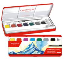 Tinta Guache em Pastilha Caran D'Ache Studio com 8 Cores
