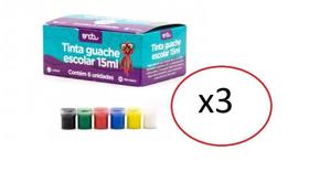 Tinta Guache Escolar 15 Ml 6 Unidades Lavável- 18Un