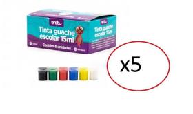 Tinta Guache Escolar 15 Ml 6 Unidades Lavável- 30Un