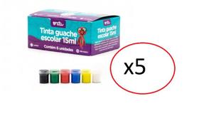 Tinta Guache Escolar 15 Ml 6 Unidades Lavável- 30un