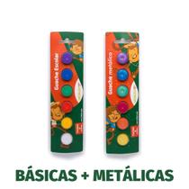 Tinta Guache Escolar Kit c/ 6 Cores BásicasTradicionais, Neon ou Metálicas Leo&Leo Á Escolher