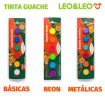 Tinta Guache Escolar Kit c/ 6 Cores BásicasTradicionais, Neon ou Metálicas Leo&Leo Á Escolher