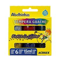 Tinta Guache Fantasia Glitter com 6 Cores - Acrilex Tinta Guache Fantasia Glitter com 6 Cores - Acrilex