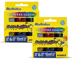 Tinta Guache Fantasia Glitter Kit 2 Caixas de 6 Cores