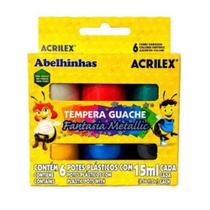 Tinta guache fantasia metallic acrilex 15 ml 6 cores