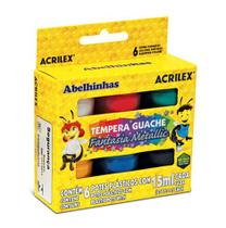 Tinta Guache Fantasia Metallic Acrilex Kit com 06 Cores 15 ml Cada