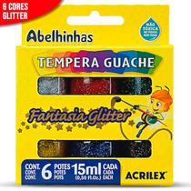 Tinta Guache Glitter Acrilex 6 Cores 15 ML Tempera Guache Tinta Guache Glitter Acrilex 6 Cores 15 ML Tempera Guache
