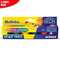 Tinta Guache Neon Acrilex 6 Cores 15 ML Tempera Guache