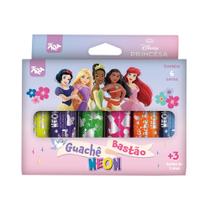 Tinta Guache Neon Bastão Princesas Disney 6 Cores Rosqueável Tinta Guache Neon Bastão Princesas Disney 6 Cores Rosqueável
