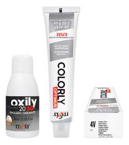 Tinta Itely Colorly 4v Castanho Violeta + Oxily 20 Vol. 4v Castanho Violeta Tinta Itely Colorly 4v Castanho Violeta + Oxily 20 Vol. 4v Castanho Violeta