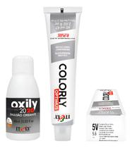 Tinta Itely Colorly 5v Castanho Claro Violeta + Ox. 20 Vol. 5v Castanho Claro Violeta Tinta Itely Colorly 5v Castanho Claro Violeta + Ox. 20 Vol. 5v Castanho Claro Violeta