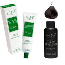 Tinta Keune So Pure 3 Castanho Escuro + Ox Cream Dev6% 20Vol