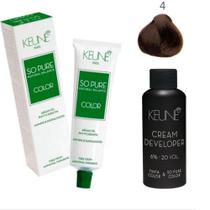 Tinta Keune So Pure 4 Castanho Médio+Ox Cream Dev 6% 20Vol