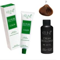 Tinta Keune So Pure 7 Louro Médio + Ox Cream Dev 6% 20 Vol Tinta Keune So Pure 7 Louro Médio + Ox Cream Dev 6% 20 Vol