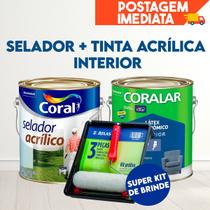 Tinta Látex Economica Coralar Branco 3,6 litros + Selador Acrílico 3,6l + Kit de Pintura 3 Peças