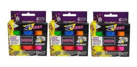 Tinta P/ Tecido Art Teen Acrilex Kit C/3 Caixas Neon Tie Dye