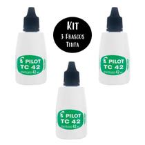 Tinta para Almofada Carimbo 42ml Preto Kit 3 Frascos TC42 Pilot Ideal para Escritórios Lojas Expedição Clínicas