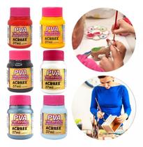 Tinta Para Artesanato Fosca Pva 37ml Kit C/ 6 Cores Acrilex