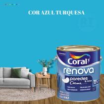 Tinta Para Parede Acrílica Coral Renova Cor Azul 3,2l Lavável Premium Antimofo Cor Azul Céu/Cor Azul Turquesa.