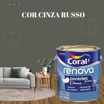 Tinta Para Parede Acrílica Coral Renova Cor Cinza 3,2l Lavável Premium Antimofo Cor Cinza Elefante/ Cor Cinza Véu.