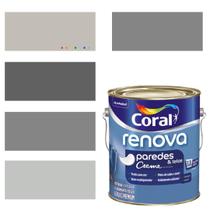 Tinta Para Parede Acrílica Coral Renova Cor Cinza 3,2l Lavável Premium Antimofo Cor Cinza Elefante/ Cor Cinza Véu.