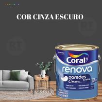 Tinta Para Parede Acrílica Coral Renova Cor Cinza 3,2l Lavável Premium Antimofo Cor Cinza Elefante/ Cor Cinza Véu.