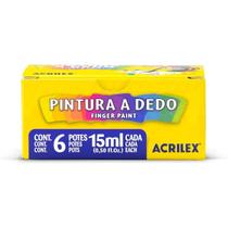 Tinta para pintura a dedo escolar Acrilex com 6 potes de 15ml cada Tinta para pintura a dedo escolar Acrilex com 6 potes de 15ml cada