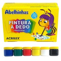 Tinta para pintura a dedo escolar Acrilex com 6 potes de 30ml cada, abelhinhas