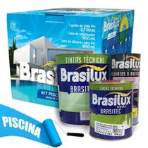 Tinta Para Piscina Azul Pu Kit Esmalte Pu Pinta Fibra Brasilux 4,5 Litros Com Catalisador