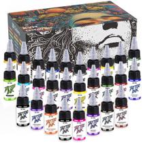 Tinta para tatuagem KVM 28 cores, frascos de 15 ml, alta saturação