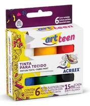 Tinta para Tecido 6 potes 15ml Art Teen Acrilex