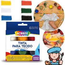 Tinta Para Tecido Acrilex Colors 6 Cores 15ml Pintura Têxtil