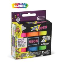 Tinta Para Tecido Art Teen Acrilex C/ 6 Cores Neon 15ml Tinta Para Tecido Art Teen Acrilex C/ 6 Cores Neon 15ml