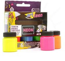 Tinta Para Tecido Art Teen - Acrilex C/ 6 Cores Neon 15Ml