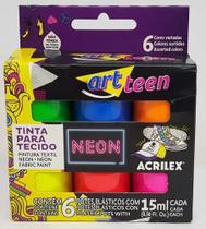 Tinta Para Tecido Art Teen - Acrilex C/ 6 Cores Neon 15ml