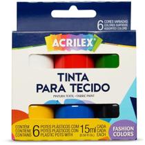 Tinta para Tecido Fashion Colors 15ML com 6 Cores Sortidas Caixa com 3 Estojos