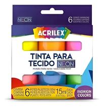 Tinta para TECIDO NEON - 6 potes de 15ml ACRILEX - 04006 Tinta para TECIDO NEON - 6 potes de 15ml ACRILEX - 04006