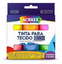 Tinta para TECIDO NEON - 6 potes de 15ml ACRILEX - 04006