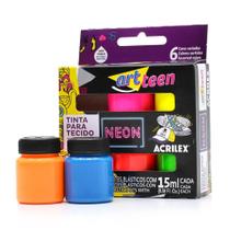 Tinta Para Tecido Neon C/ 6 Cores 15ml Art Teen - Acrilex