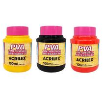 Tinta PVA Fosca para Artesanato 100ml APV 3 Cores - Acrilex Tinta PVA Fosca para Artesanato 100ml APV 3 Cores - Acrilex