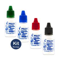 Tinta Recarga para Caneta Marcador de Quadro Branco WBM-7 Pilot Kit 4 Cores Ideal Escolas Escritórios Cursos Faculdades