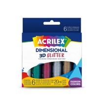 Tinta relevo Dimensional c/6 cores glitter 20ml Acrilex