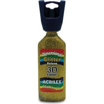 Tinta Relevo Dimensional Glitter Ouro 35ML Pacote com 6 Unidades