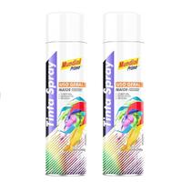 Tinta spray 400ml mundial prime uso geral branco fosco - 2 unidades