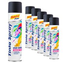 Tinta Spray 400ml Uso Geral Preto Fosco 6 Peças Mundial Prime