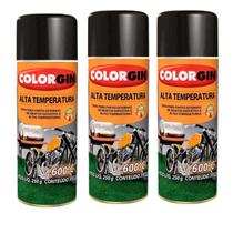 Tinta Spray Alta Temperatura 600 Colorgin Preto Fosco 350ml - Kit C/3 Unidades