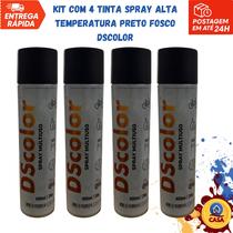 Tinta Spray Alta Temperatura 600C Preto Fosco DSColor 300ml para Metais e Escapamentos-Kit com 4 unidades