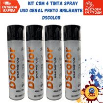 Tinta Spray Uso Geral Preto Brilhante DSColor - Kit com 4 unidades