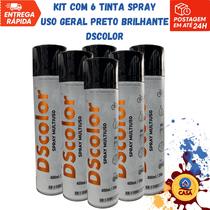 Tinta Spray Uso Geral Preto Brilhante DSColor - Kit com 6 unidades